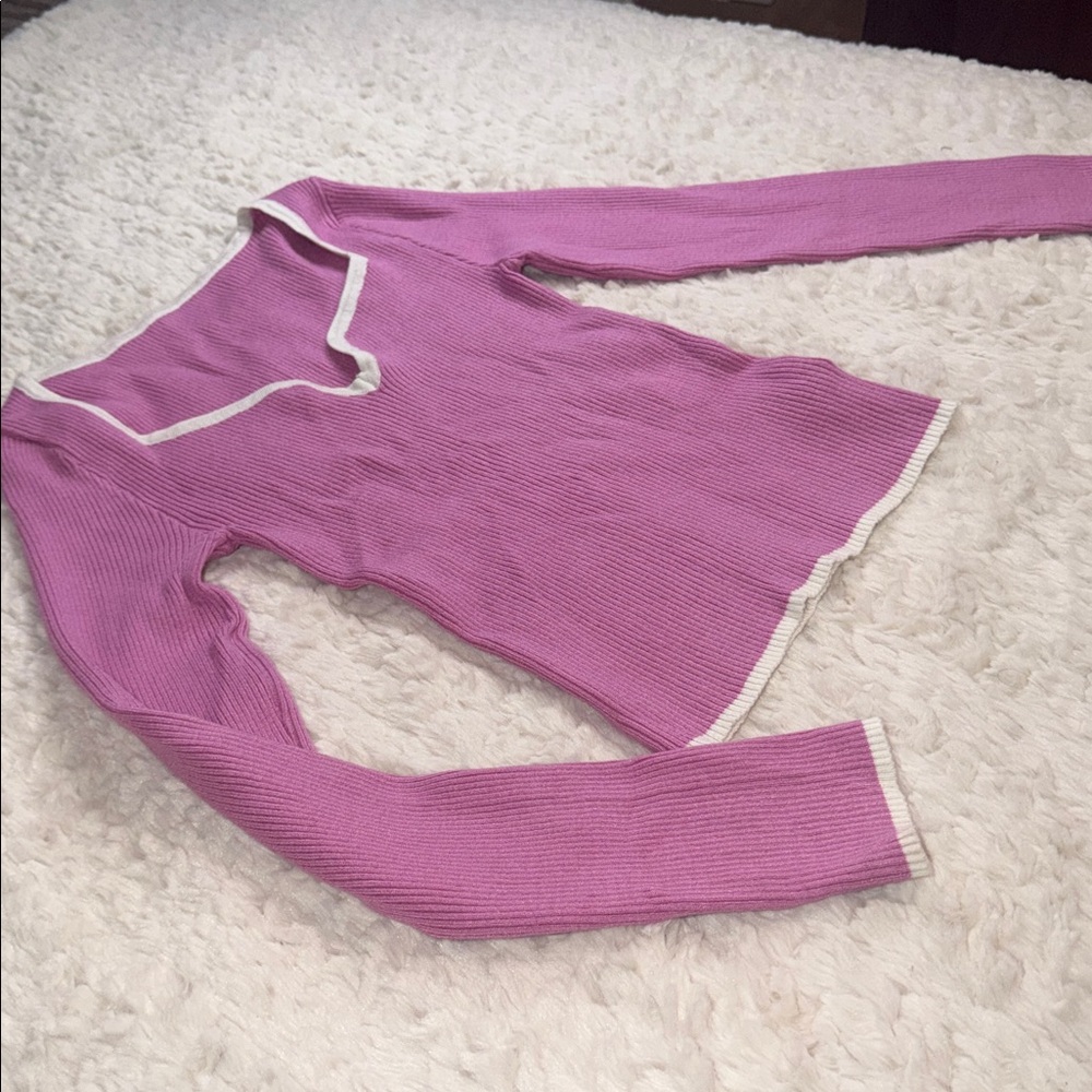 Pink Long Sleeve Ribbed Top - Picture 2 of 3